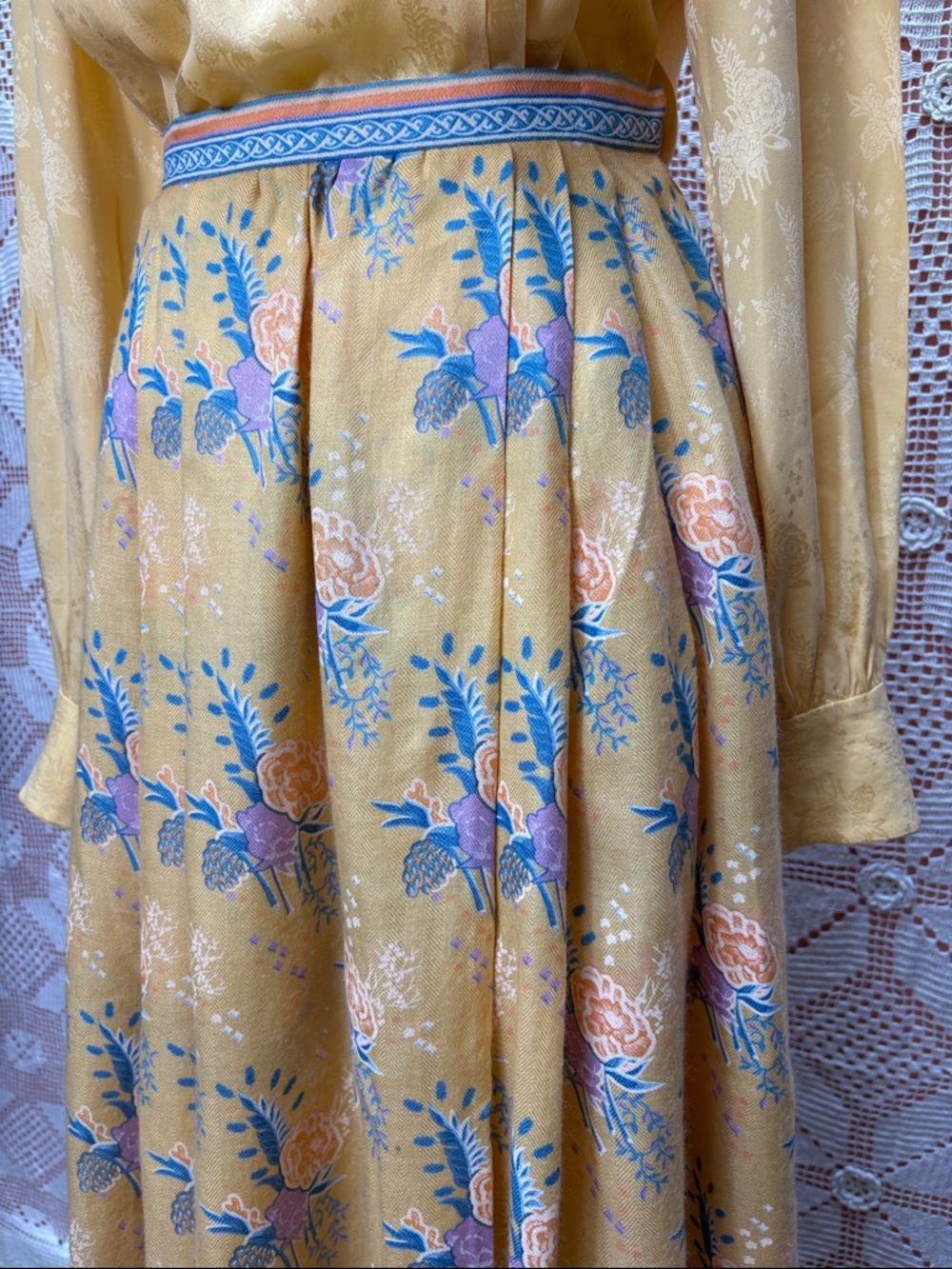Vintage Sidha Skirt | Silk Cashmere Blend Floral Border Sz XS - Picture 2 of 7